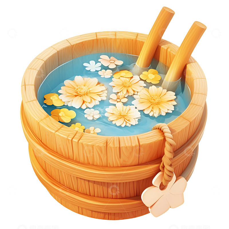 高清大图下载【趣麦麦图】卡通简约菊花泡脚桶