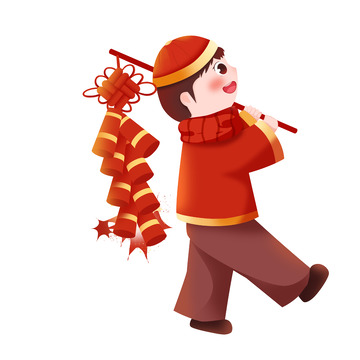 简约新年喜庆放鞭炮小孩