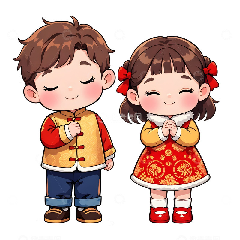 高清大图下载【趣麦麦图】卡通小女孩身穿春节唐装微笑祝福形象