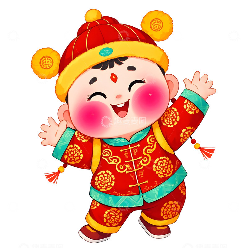 高清大图下载【趣麦麦图】卡通胖男孩喜庆服饰憨态可掬春节形象