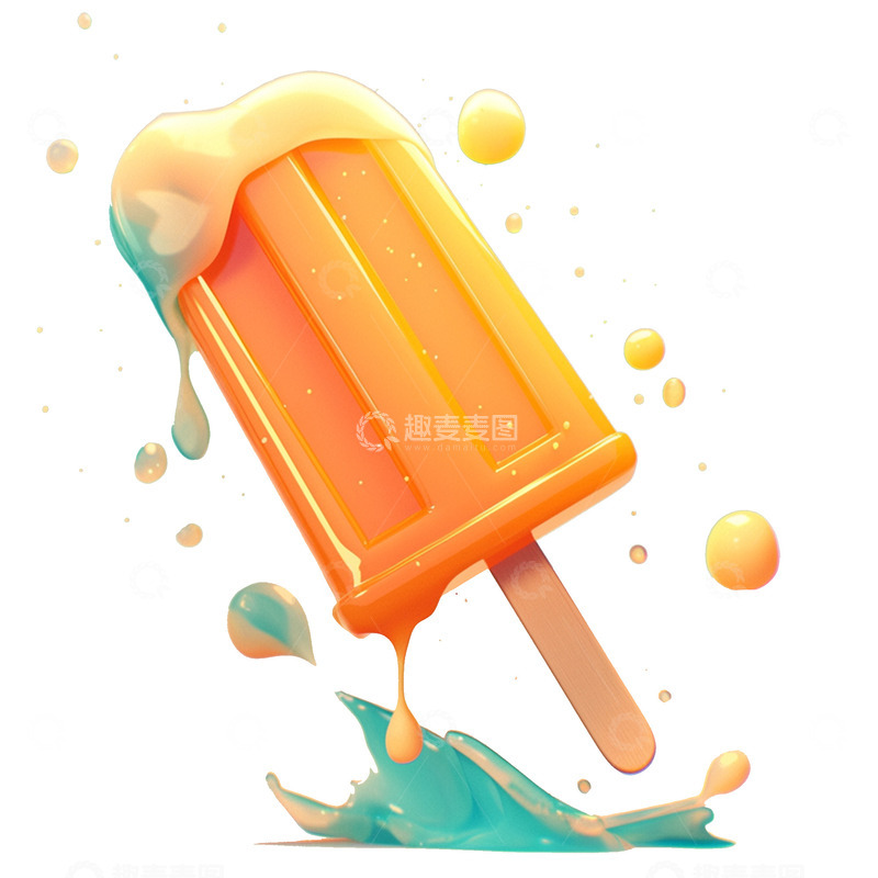 高清大图下载【趣麦麦图】卡通橙子味的冰棍