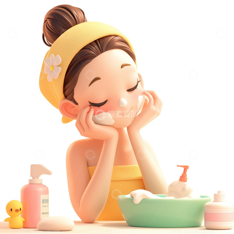 高清大图下载【趣麦麦图】卡通敷面霜的女孩