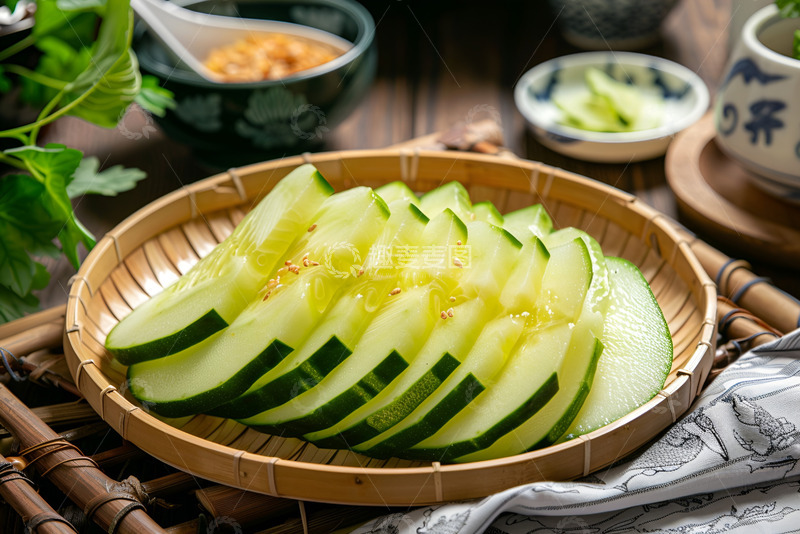 高清大图下载【趣麦麦图】一盘切片的黄瓜