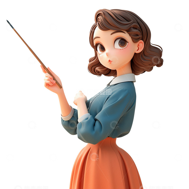 高清大图下载【趣麦麦图】卡通拿着教棍的老师