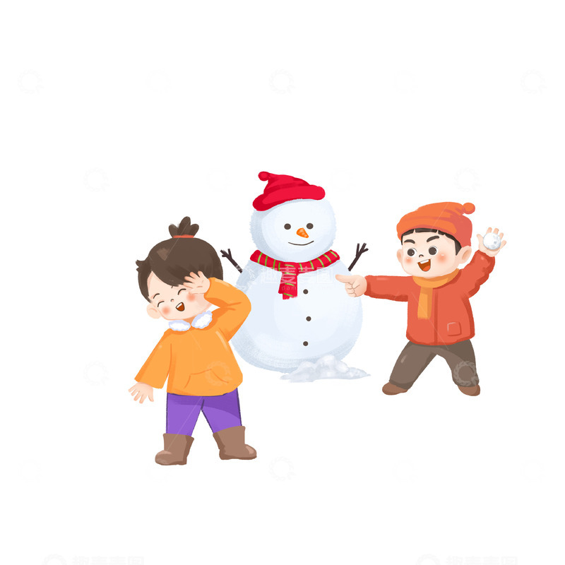 源文件下载【趣麦麦图】冬季儿童打雪仗