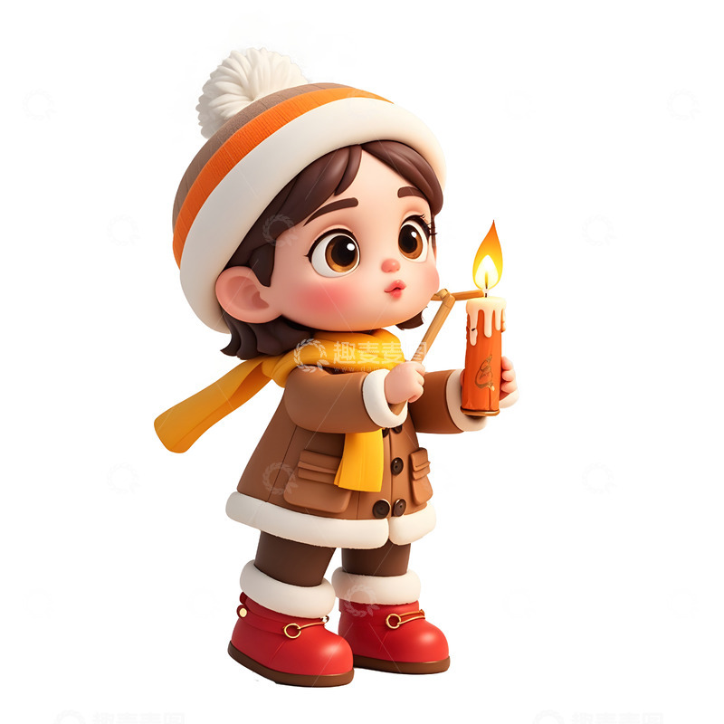 高清大图下载【趣麦麦图】卡通女孩穿冬装欢庆春节插画