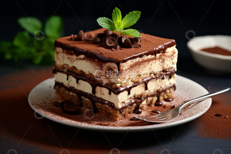 高清大图下载【趣麦麦图】一盘巧克力慕斯蛋糕