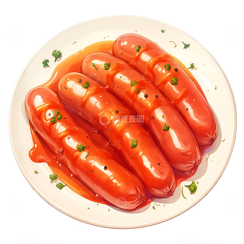 高清大图下载【趣麦麦图】卡通简约一盘烤肉肠