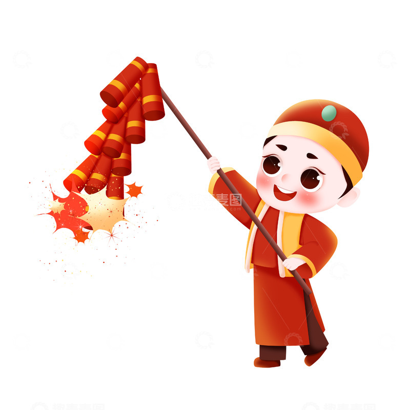 源文件下载【趣麦麦图】-简约新年放鞭炮小孩子欢庆