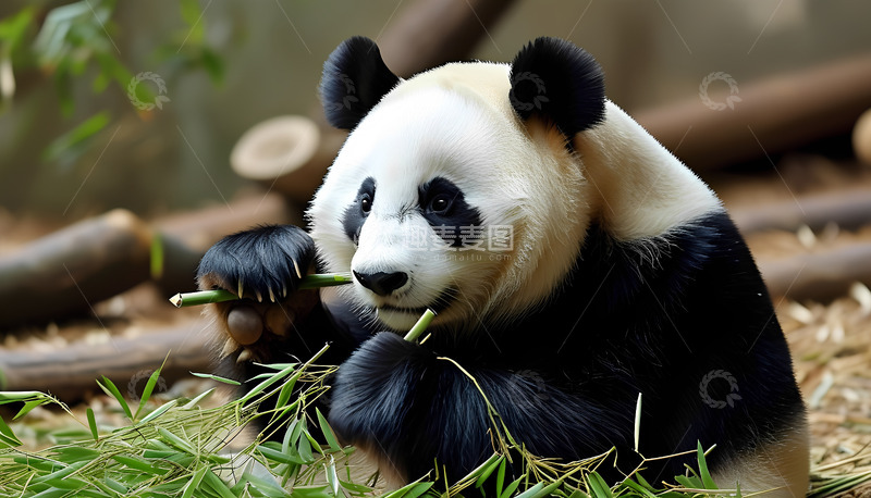 高清大图下载【趣麦麦图】竹叶竹子熊猫