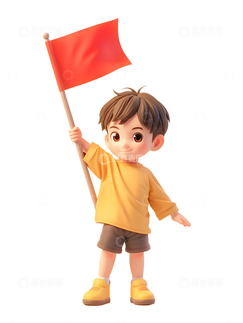 高清大图下载【趣麦麦图】男孩子举着红旗小红旗