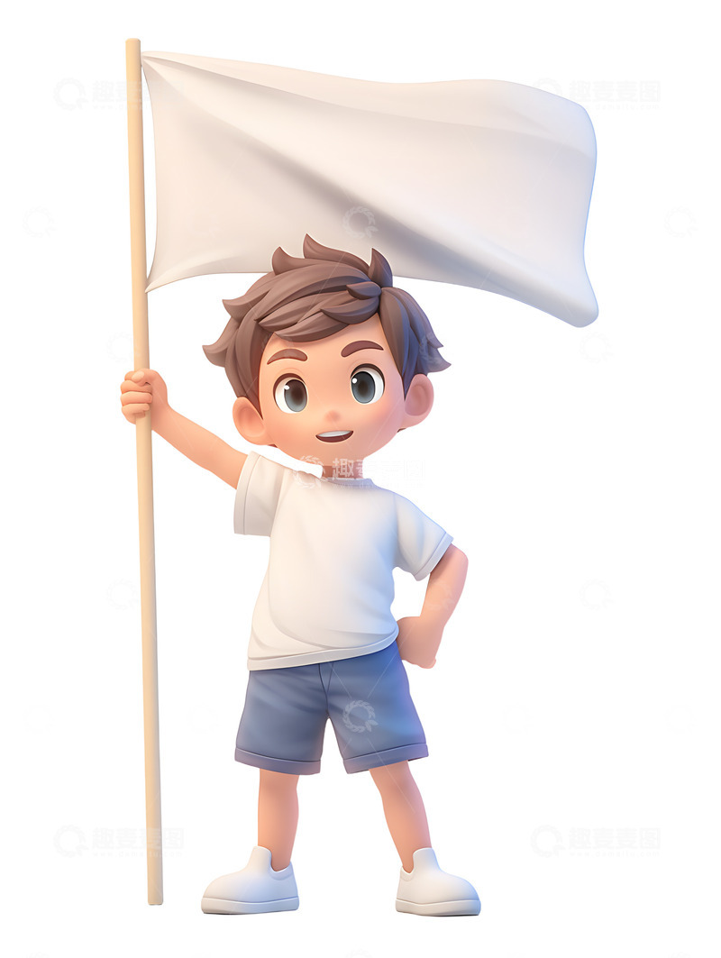 高清大图下载【趣麦麦图】可爱的男孩举着白旗