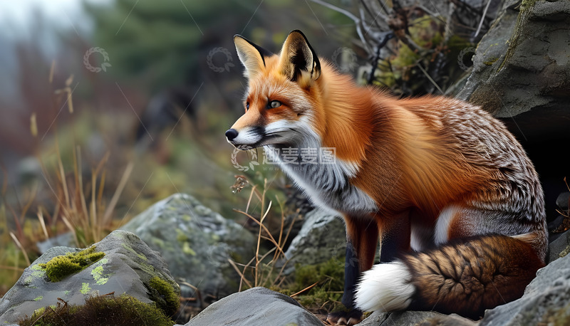 高清大图下载【趣麦麦图】狐狸动物石头