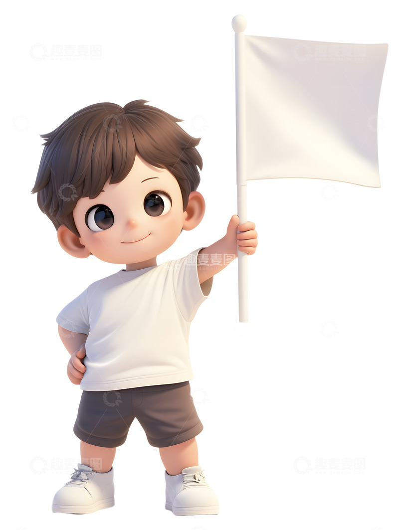 高清大图下载【趣麦麦图】卡通男孩子举着白旗