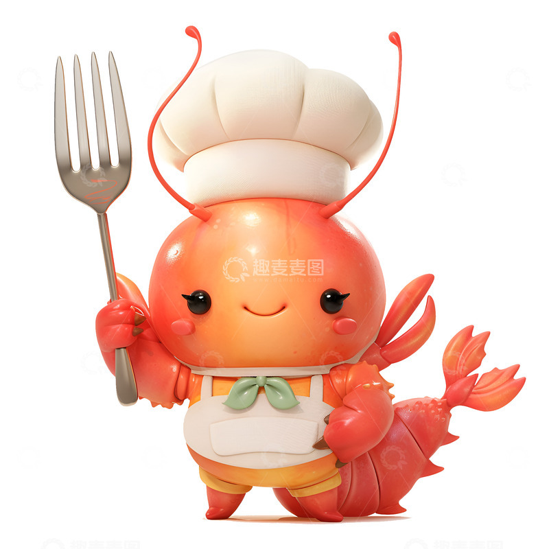 高清大图下载【趣麦麦图】卡通简约拿着叉子的虾大厨