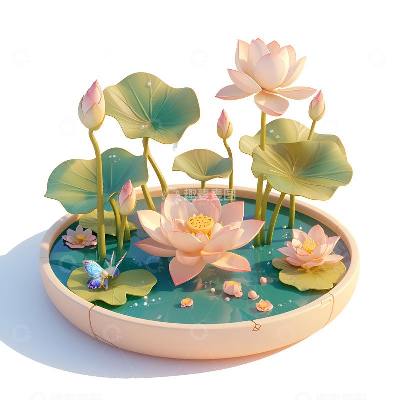 高清大图下载【趣麦麦图】卡通简约荷花池塘