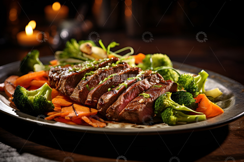 高清大图下载【趣麦麦图】一盘牛排蔬菜美食
