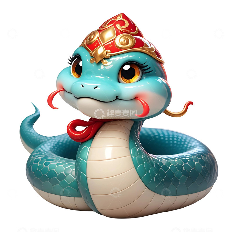 高清大图下载【趣麦麦图】卡通蓝色微笑蛇庆祝蛇年春节插画