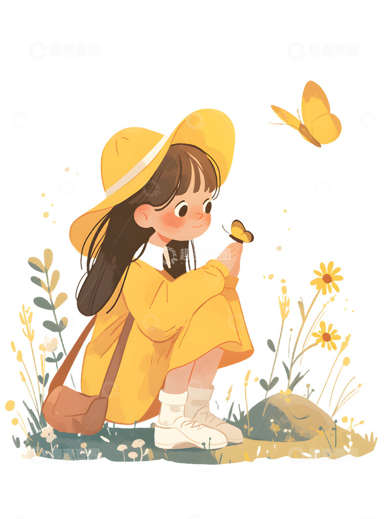 高清大图下载【趣麦麦图】卡通女孩子花丛草丛