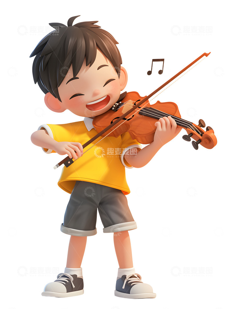 高清大图下载【趣麦麦图】卡通拉小提琴男孩