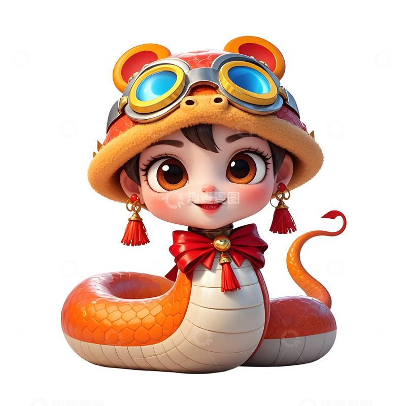高清大图下载【趣麦麦图】戴飞行员眼镜的卡通蛇贺岁庆祝新年插画