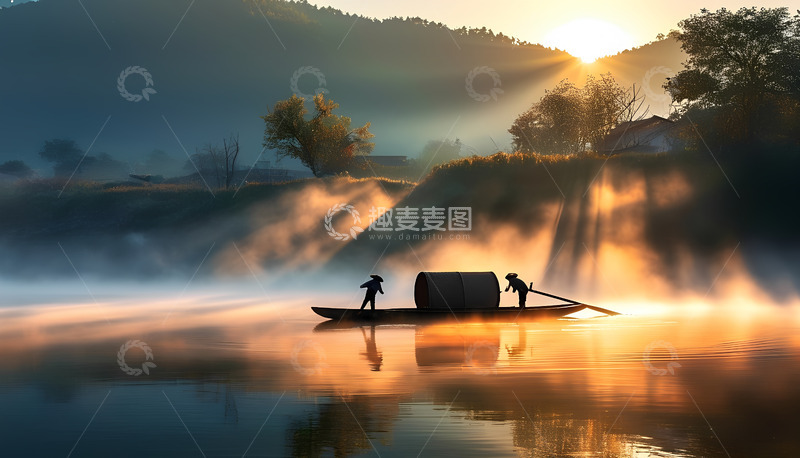 高清大图下载【趣麦麦图】渔船阳光河水