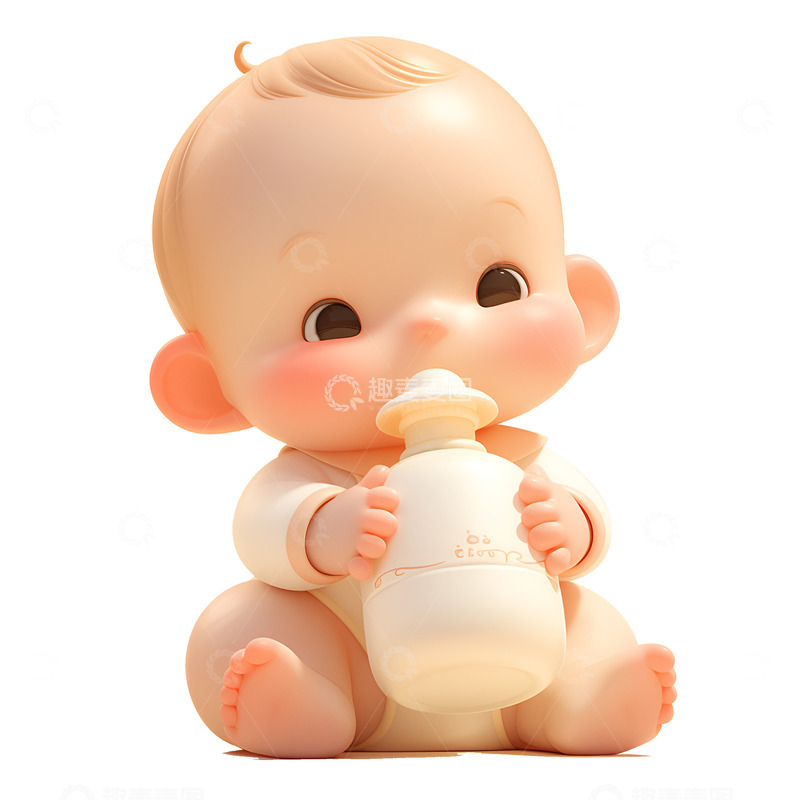 高清大图下载【趣麦麦图】卡通简约抱着奶瓶的婴儿