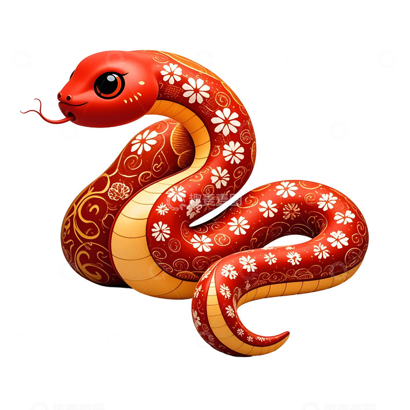 高清大图下载【趣麦麦图】红色卡通蛇盘绕姿态蛇年节庆新年插画