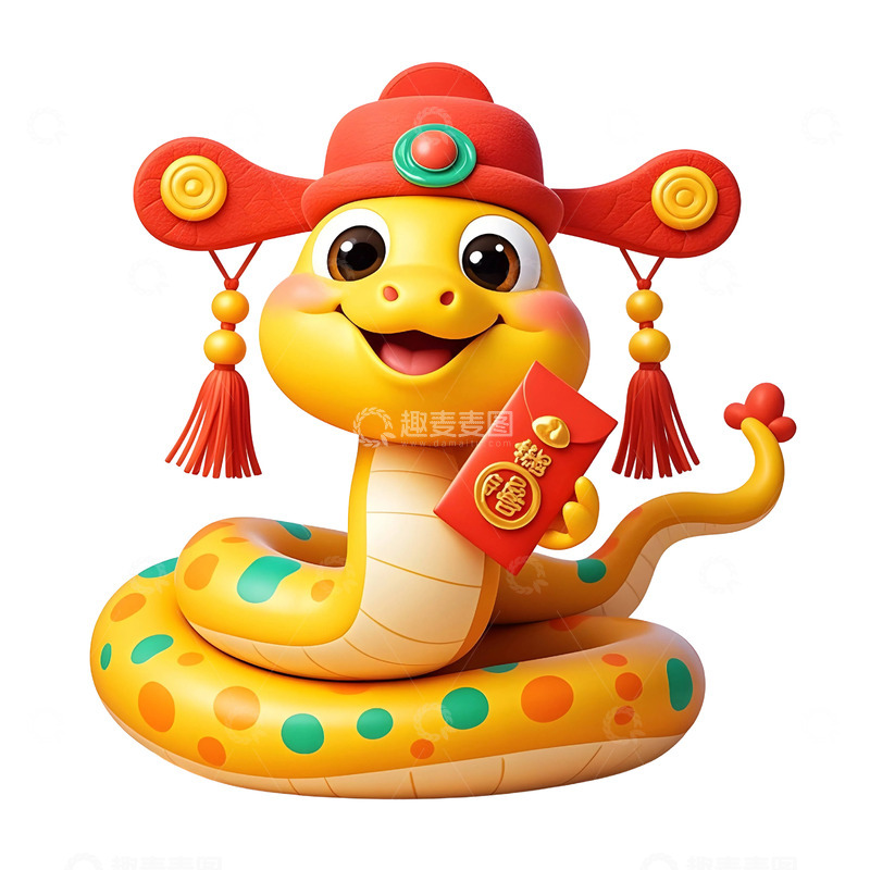 高清大图下载【趣麦麦图】传统戏曲风格黄色蛇卡通蛇年新年插画