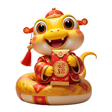 戴传统红帽的黄色蛇贺岁新年插画