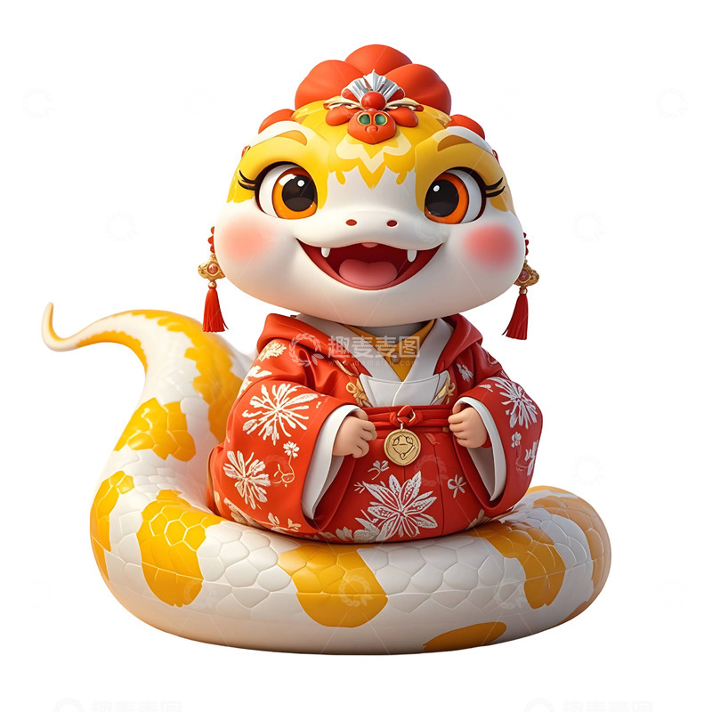 高清大图下载【趣麦麦图】戴帽子的微笑蛇新年喜庆贺岁插画