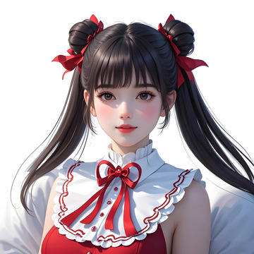 穿红白服饰少女侧身微笑新年传统文化摄影图