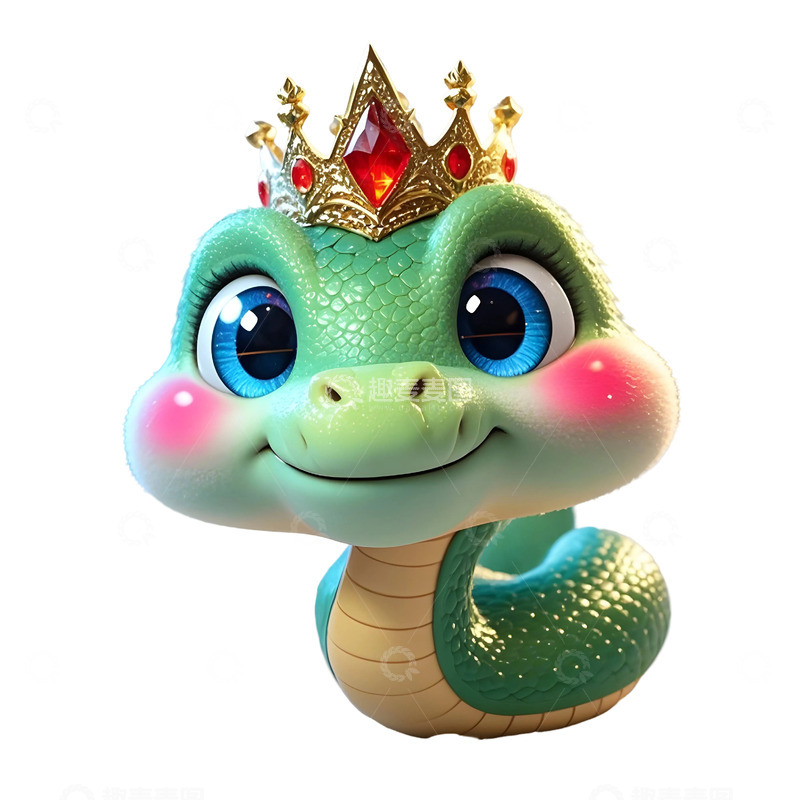 高清大图下载【趣麦麦图】双蛇戴金色皇冠微笑蛇年节庆贺岁插画