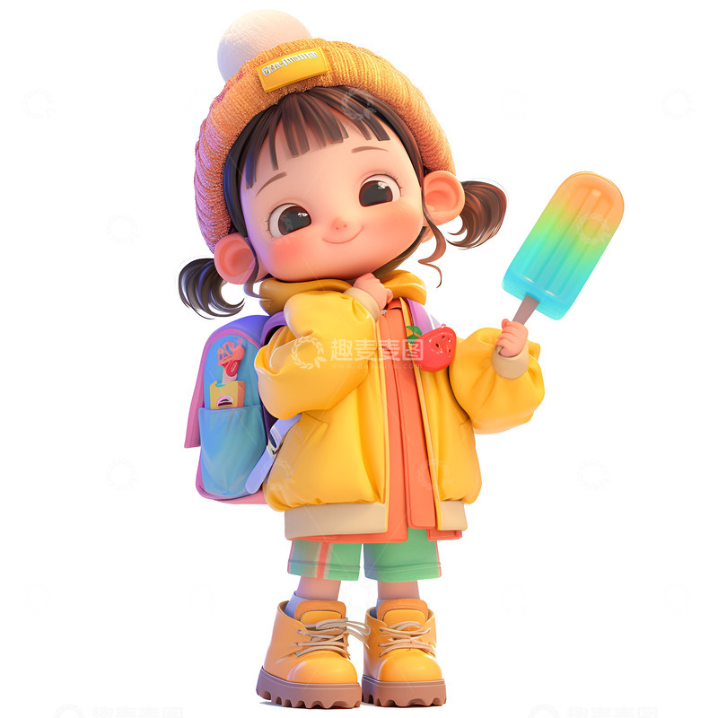 高清大图下载【趣麦麦图】卡通简约拿着雪糕的小孩
