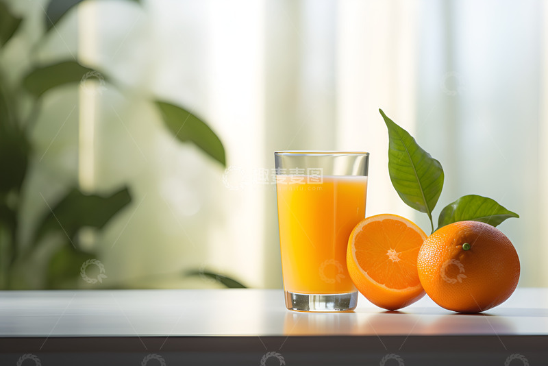 高清大图下载【趣麦麦图】桌面上的橙汁和橙子