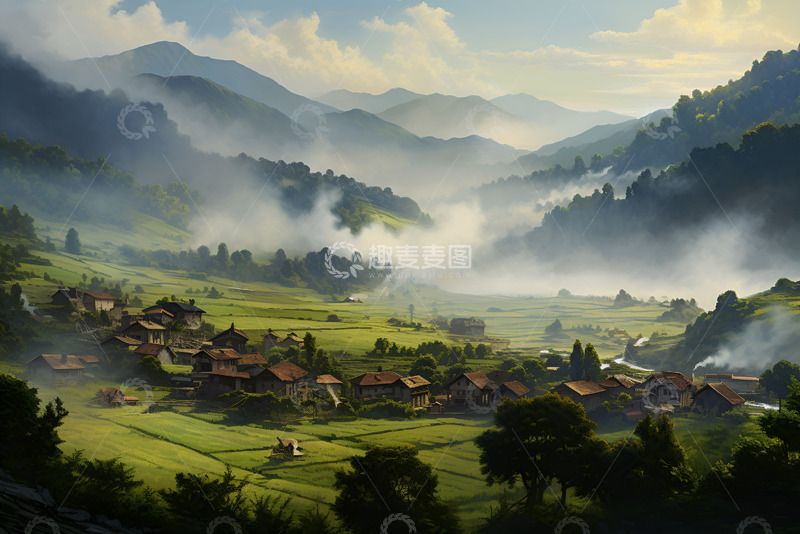 高清大图下载【趣麦麦图】峡谷乡村小镇