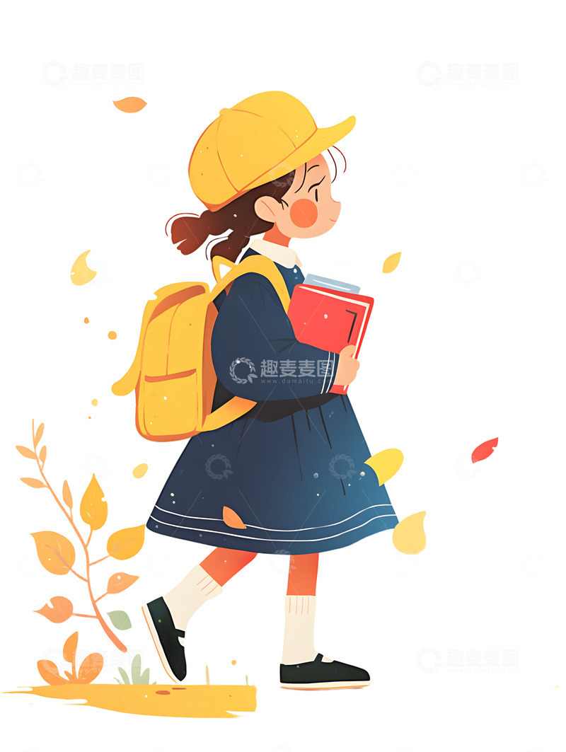 高清大图下载【趣麦麦图】卡通女孩子背着书包