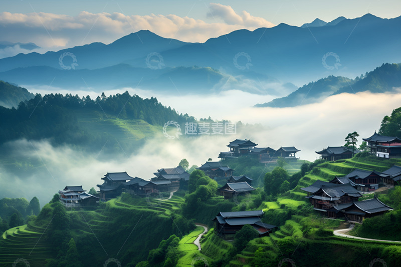 高清大图下载【趣麦麦图】大山里的乡村小镇