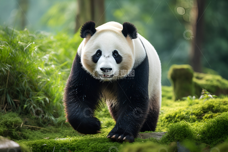 高清大图下载【趣麦麦图】森林里行走的大熊猫