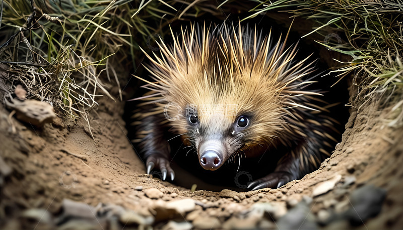 高清大图下载【趣麦麦图】刺猬动物钻洞