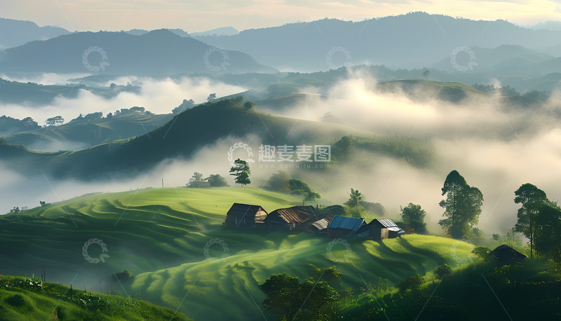 高清大图下载【趣麦麦图】梯田云雾大山