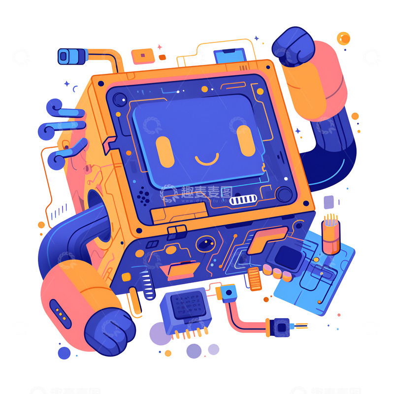 高清大图下载【趣麦麦图】卡通简约电脑机器