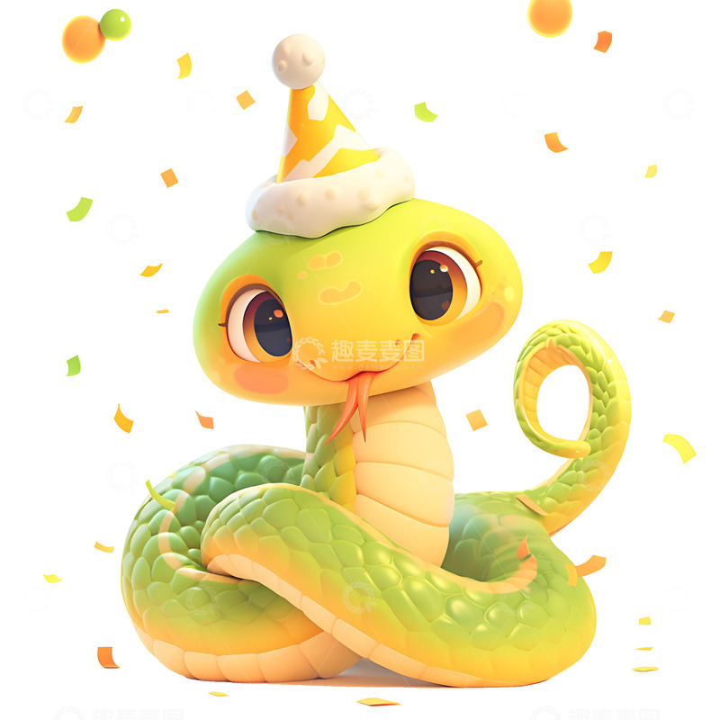 高清大图下载【趣麦麦图】卡通简约带着生日帽的小蛇