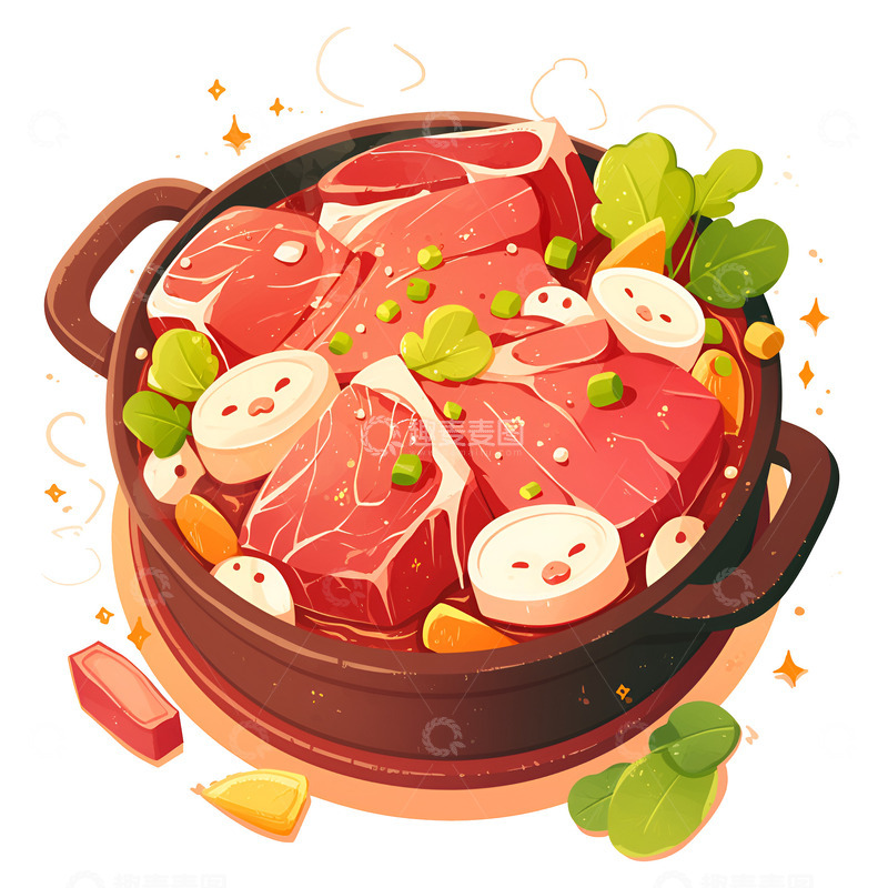 高清大图下载【趣麦麦图】卡通简约牛肉火锅