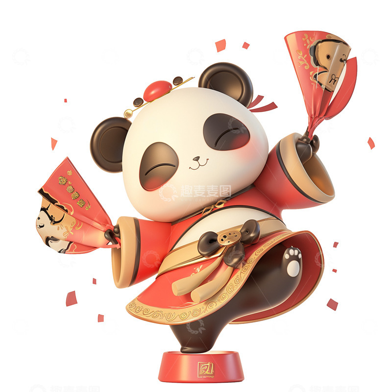 高清大图下载【趣麦麦图】卡通简约跳扇子舞的熊猫