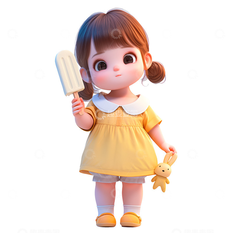 高清大图下载【趣麦麦图】卡通简约吃雪糕的小女孩