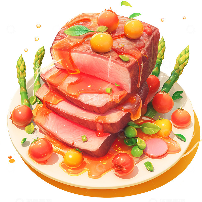 高清大图下载【趣麦麦图】卡通简约芦笋牛肉