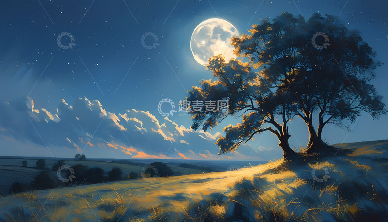 高清大图下载【趣麦麦图】月亮月光大树