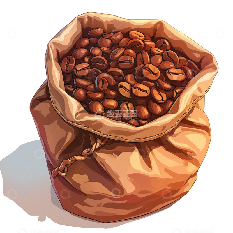 高清大图下载【趣麦麦图】卡通简约一袋子咖啡豆