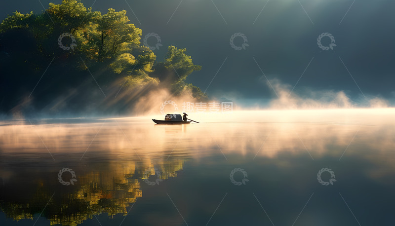 高清大图下载【趣麦麦图】清晨船只河水